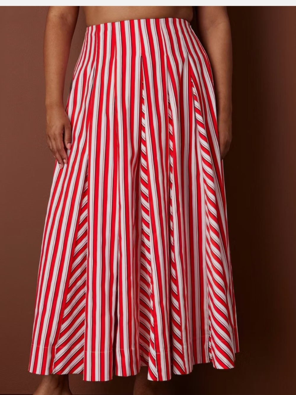 Rosie Assoulin Women's Pleated Poplin Striped Casual Midi Skirt - Red